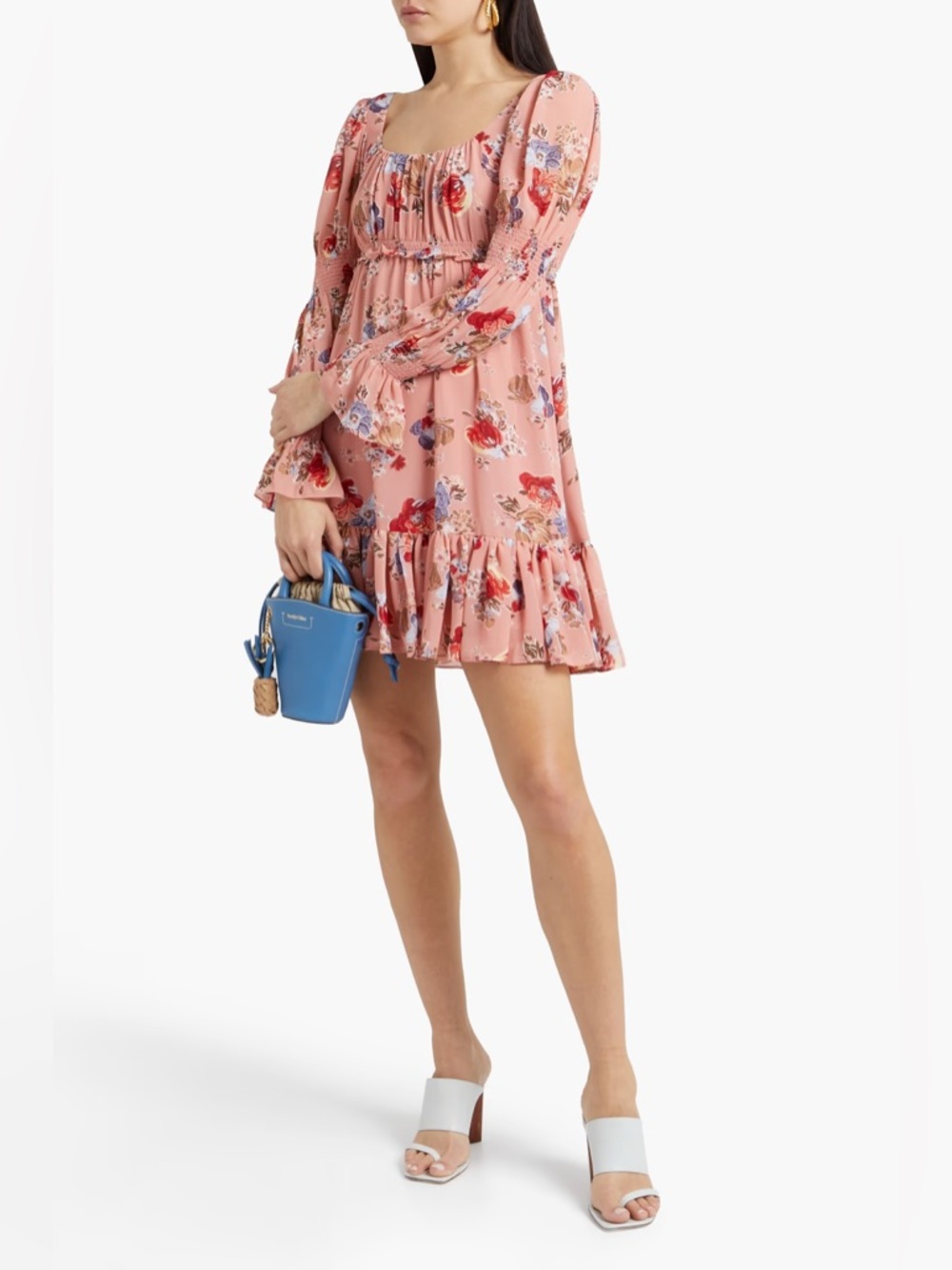 Cinq a Sept Simone Tiered Floral Chiffon Mini Dress in Bare Rose Long Sleeves 4